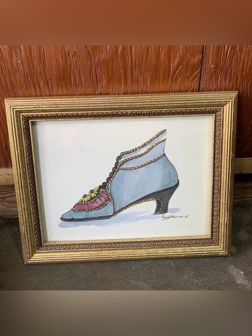 Frame Peggy Abrams, Gold-Framed Wall Art, Victorian Vintage Shoe